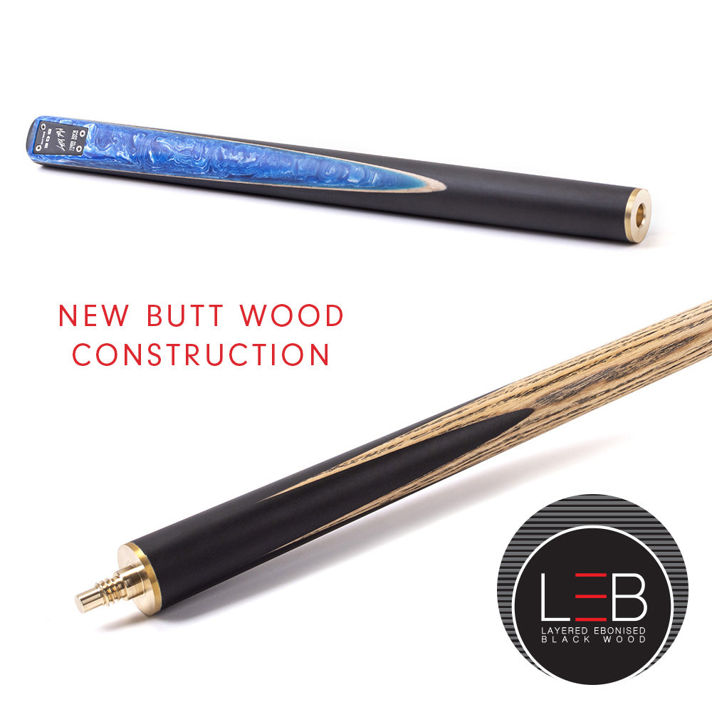 BCE Black Series - Mark Selby - 3 Piece Snooker Cue and Hard Case - 3/4 Cut Cue - Ebony Butt- 9.5mm Tip - 145cm - Black/ Blue and White Marbleised Resin
