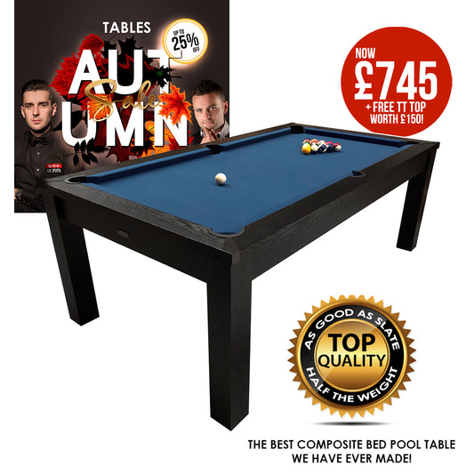 Riley 7ft Semi Pro American Pool Table - Black Ash with Blue Cloth - Metal Frame - Free Table Tennis/Dining Top