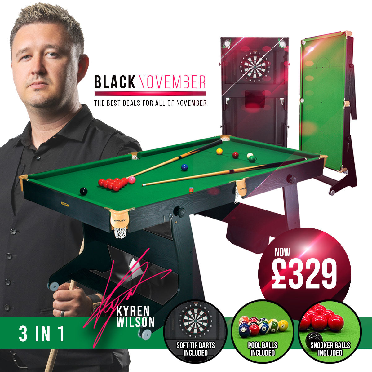 Riley 6Ft 3in1 Folding Snooker Table | Riley BCE – www.rileybce.com