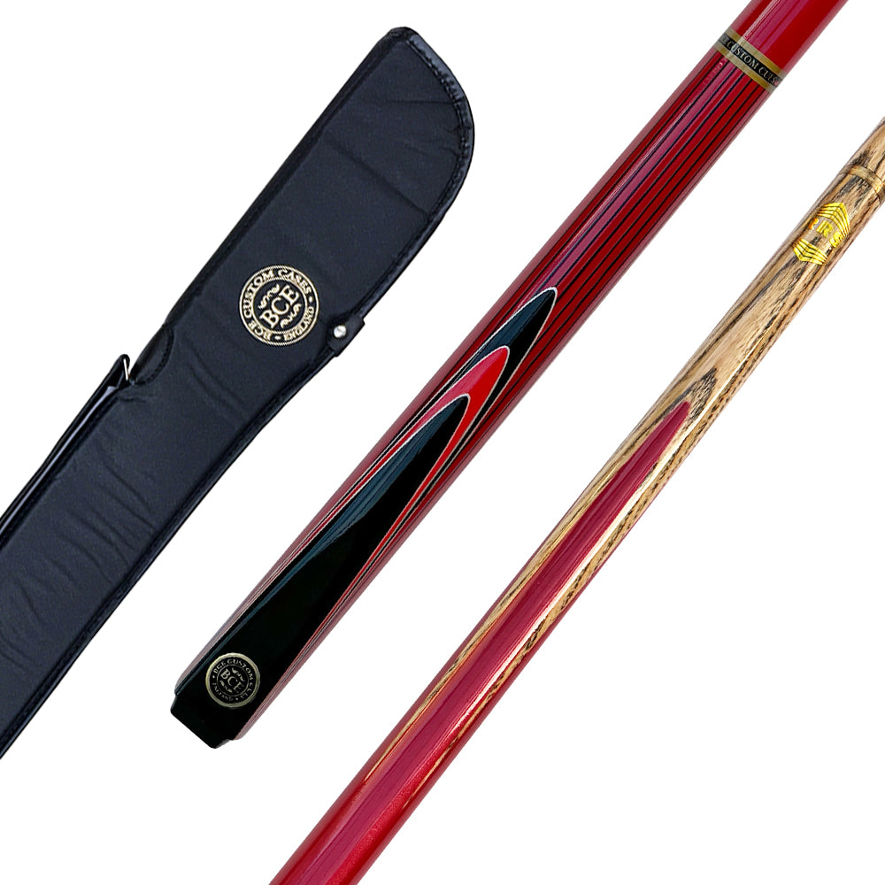BCE Keyline Series 2 Piece Snooker/Pool Cue - 1/2 Cut - 9.5mm Tip - Red