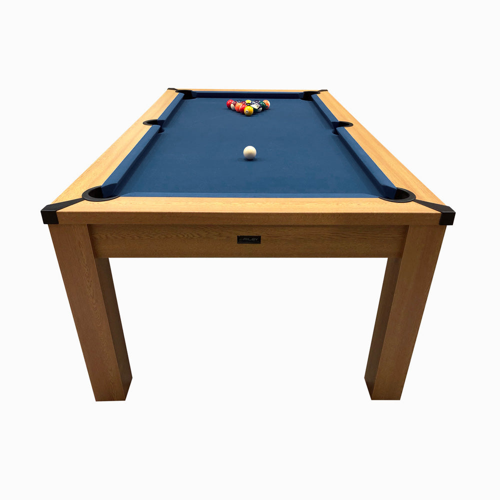 Riley 7ft Semi Pro American Pool Table - Oak with Blue Cloth - Metal Frame - Free Table Tennis/Dining Top