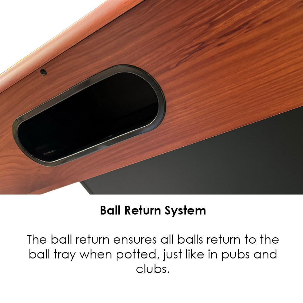 BCE 6ft American Pool Table - Black/Wood Effect with Blue Cloth - Fixed Leg - Ball Return System