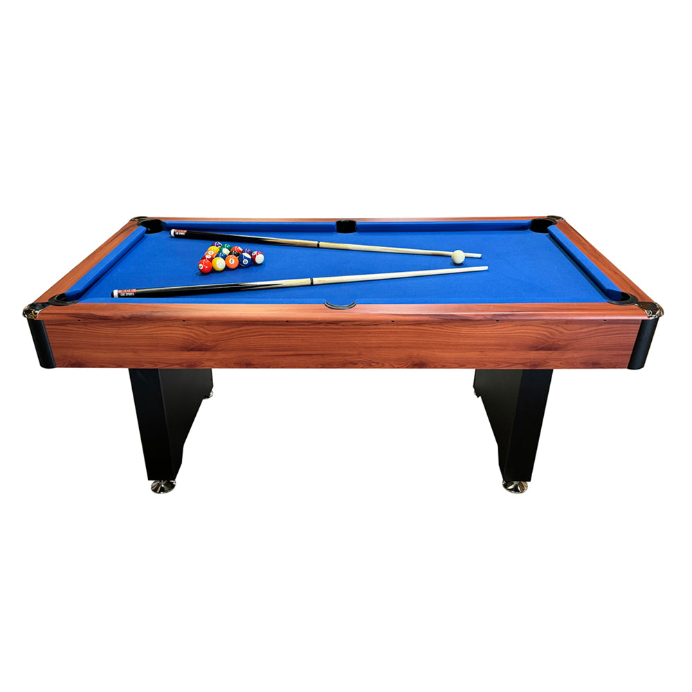 BCE 6ft 2 in 1 American Pool Table with Table Tennis Top - Black/Wood Effect with Blue Cloth - Fixed Leg - Ball Return System