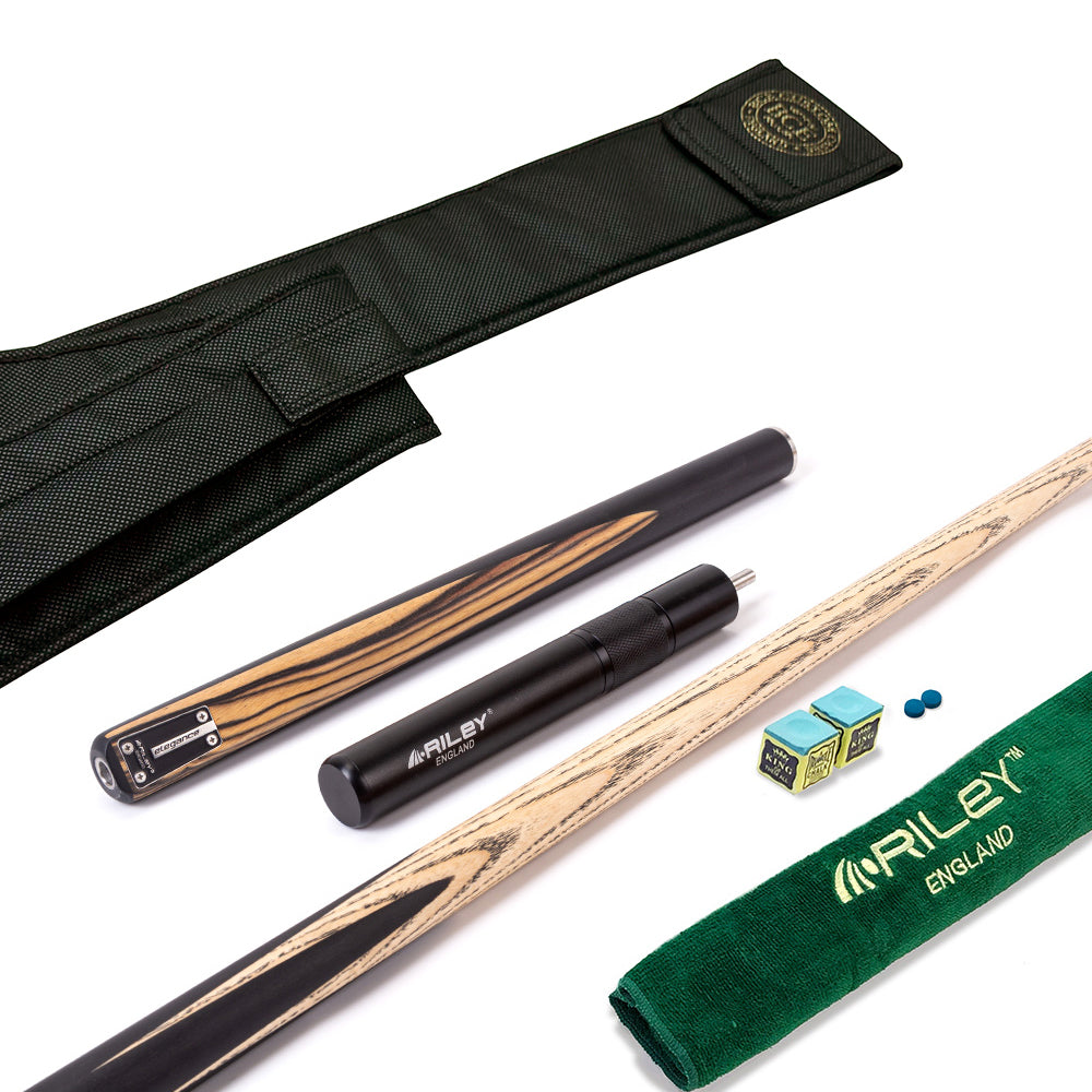 Riley Elegance - 3 Piece Snooker Cue - 3/4 Cut Cue - Layered Ebonised Black Wood Butt - 9.5mm Laminated Tip - 145cm - Black/ Natural White Ebony Front Splice