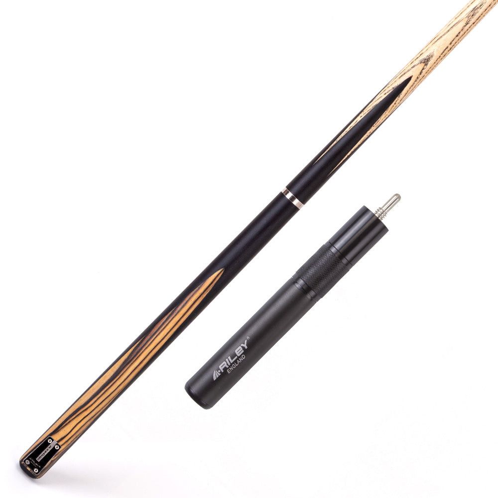 Riley Elegance - 3 Piece Snooker Cue and Hard Case 3/4 Cut- Ebony Butt- 9.5mm Laminated Tip - 145cm - Black/ Natural White Ebony Front Splice