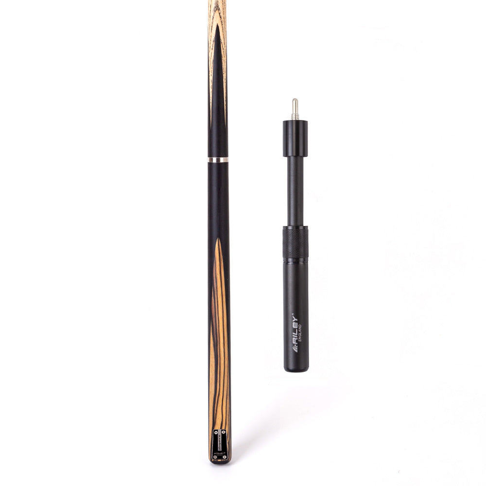 Riley Elegance - 3 Piece Snooker Cue and Hard Case 3/4 Cut- Ebony Butt- 9.5mm Laminated Tip - 145cm - Black/ Natural White Ebony Front Splice