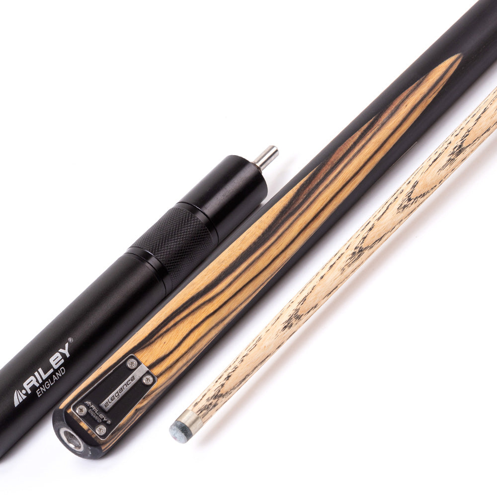 Riley Elegance - 3 Piece Snooker Cue and Hard Case 3/4 Cut- Ebony Butt- 9.5mm Laminated Tip - 145cm - Black/ Natural White Ebony Front Splice