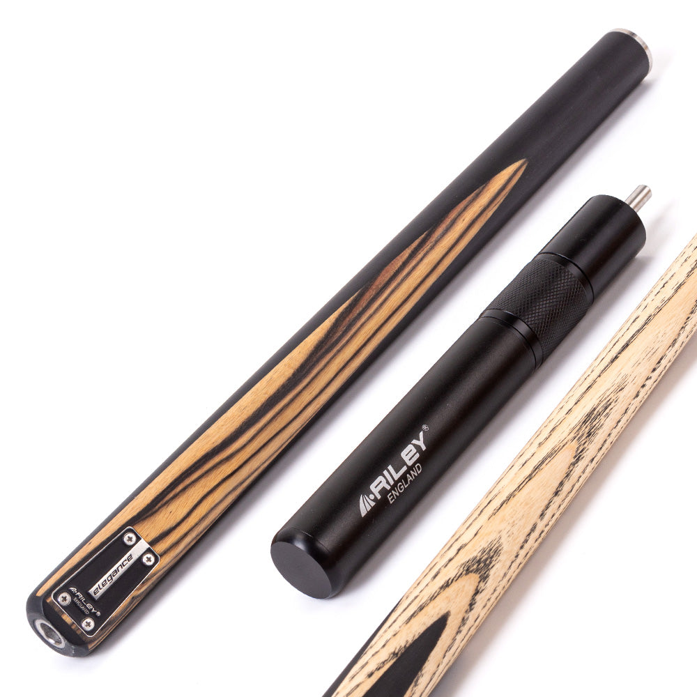 Riley Elegance - 3 Piece Snooker Cue and Hard Case 3/4 Cut- Ebony Butt- 9.5mm Laminated Tip - 145cm - Black/ Natural White Ebony Front Splice