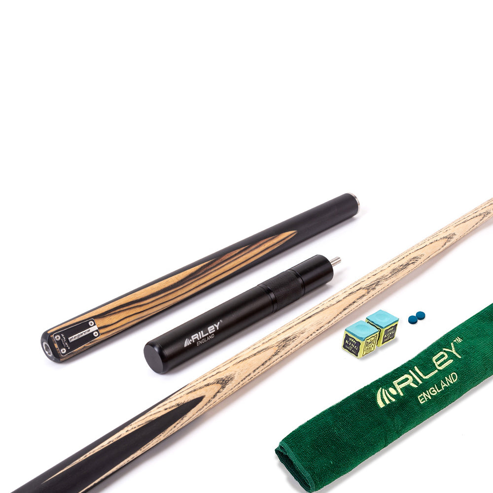 Riley Elegance - 3 Piece Snooker Cue and Hard Case 3/4 Cut- Ebony Butt- 9.5mm Laminated Tip - 145cm - Black/ Natural White Ebony Front Splice