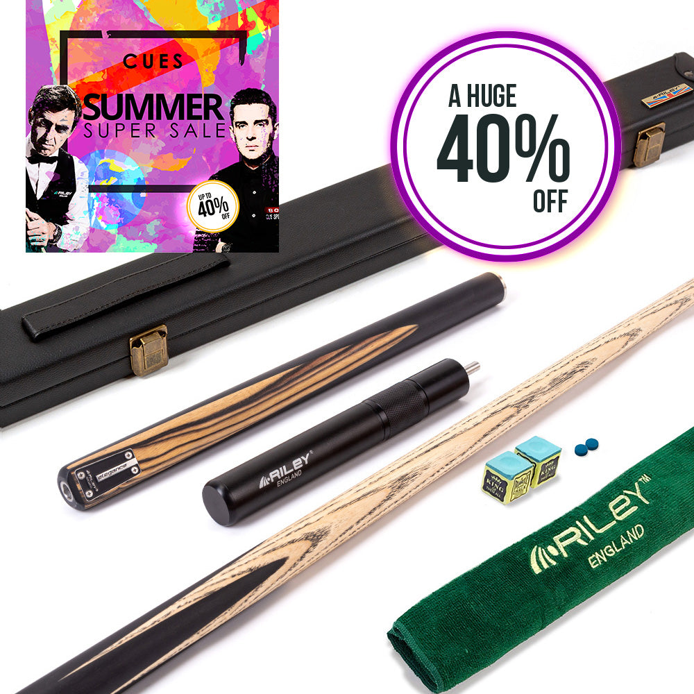 Riley Elegance - 3 Piece Snooker Cue and Hard Case 3/4 Cut- Ebony Butt- 9.5mm Laminated Tip - 145cm - Black/ Natural White Ebony Front Splice