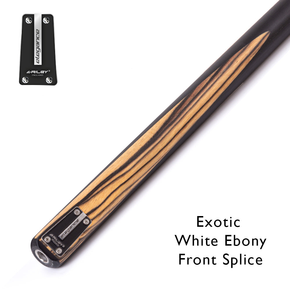 Riley Elegance - 3 Piece Snooker Cue and Hard Case 3/4 Cut- Ebony Butt- 9.5mm Laminated Tip - 145cm - Black/ Natural White Ebony Front Splice