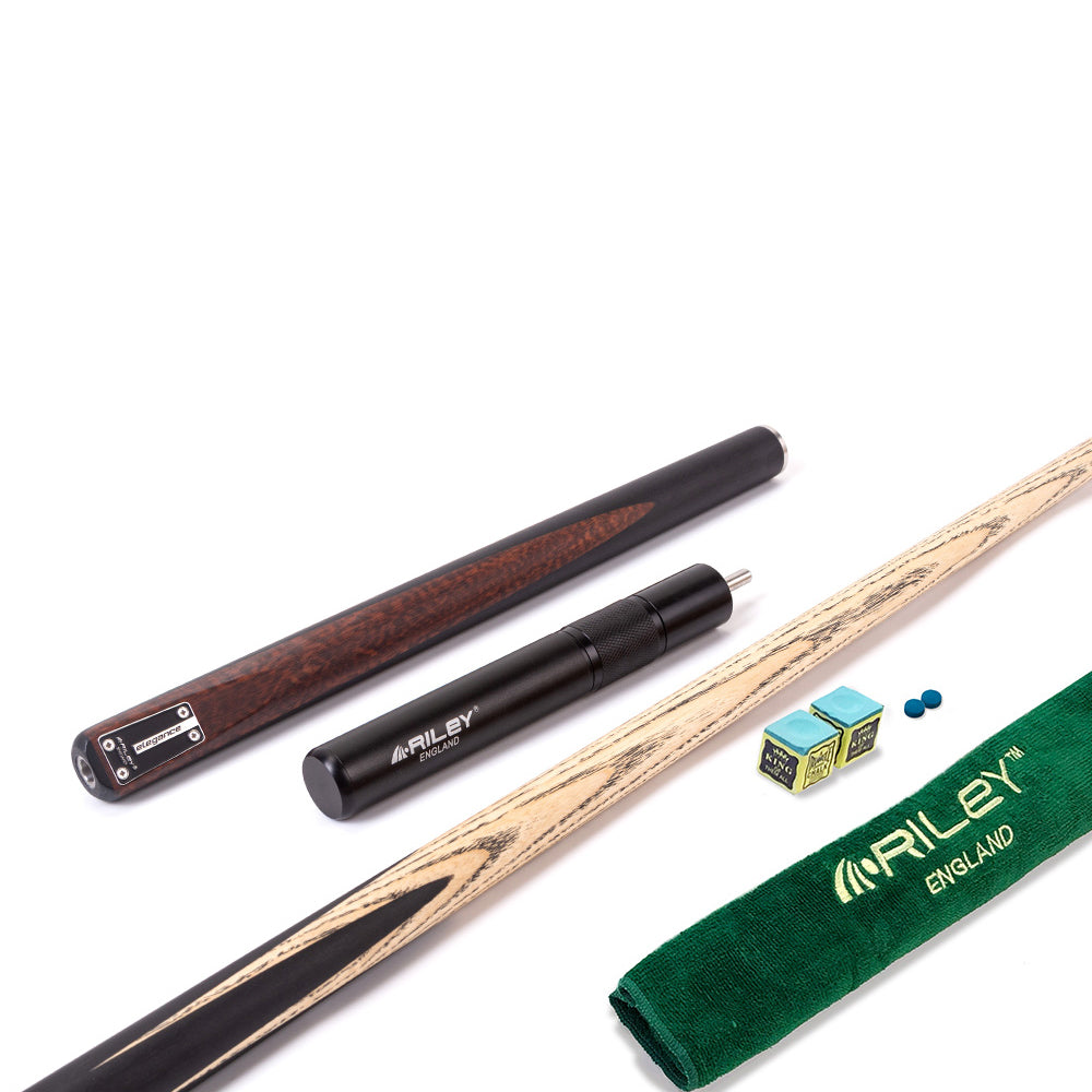 Riley Elegance - 3 Piece Snooker Cue and Hard Case 3/4 Cut- Ebony Butt- 9.5mm Laminated Tip - 145cm - Black/ Natural Snake Wood Front Splice