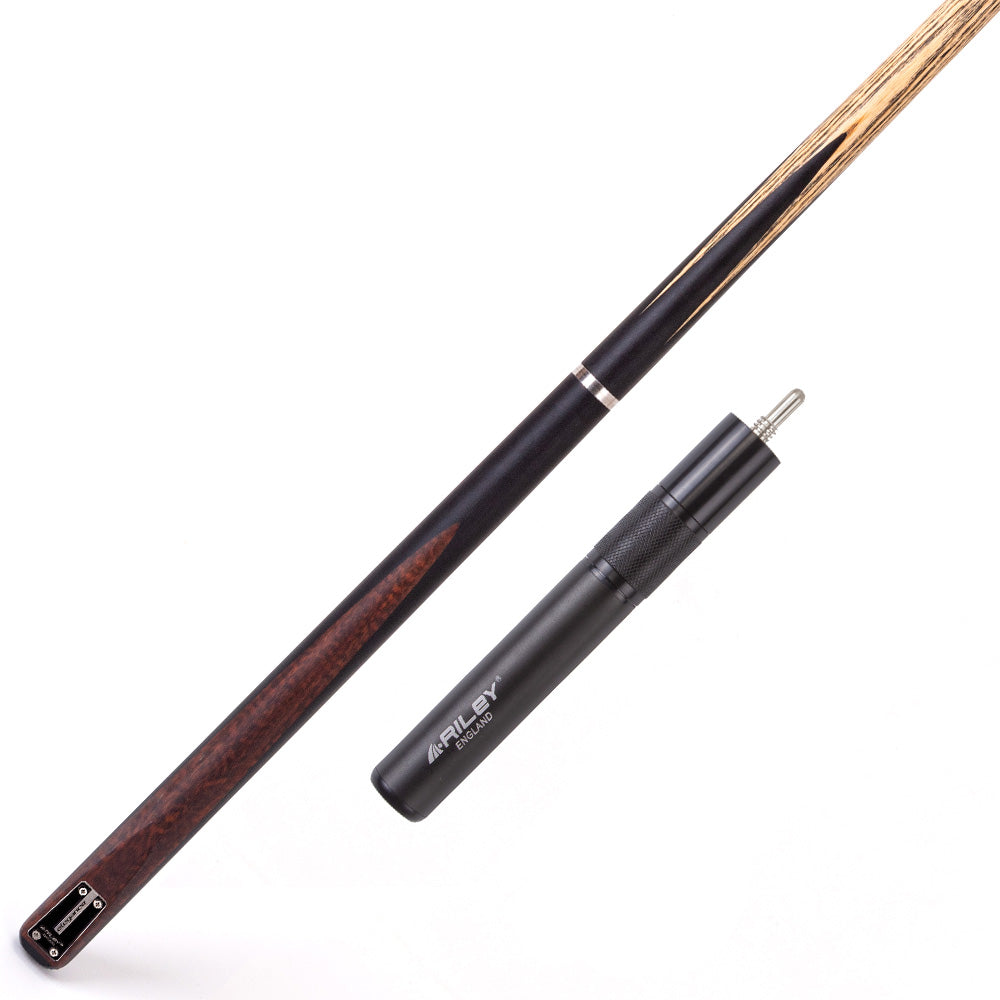 Riley Elegance - 3 Piece Snooker Cue and Hard Case 3/4 Cut- Ebony Butt- 9.5mm Laminated Tip - 145cm - Black/ Natural Snake Wood Front Splice