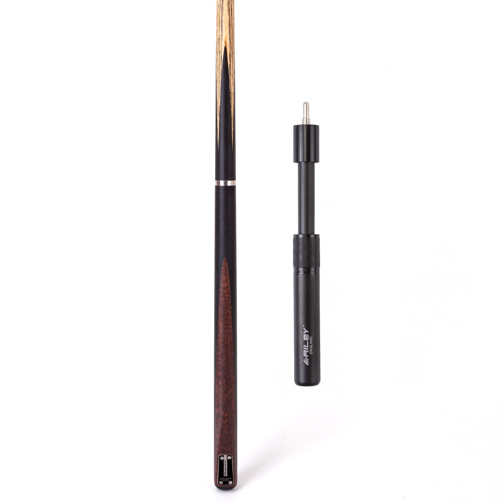 Riley Elegance - 3 Piece Snooker Cue and Hard Case 3/4 Cut- Ebony Butt- 9.5mm Laminated Tip - 145cm - Black/ Natural Snake Wood Front Splice