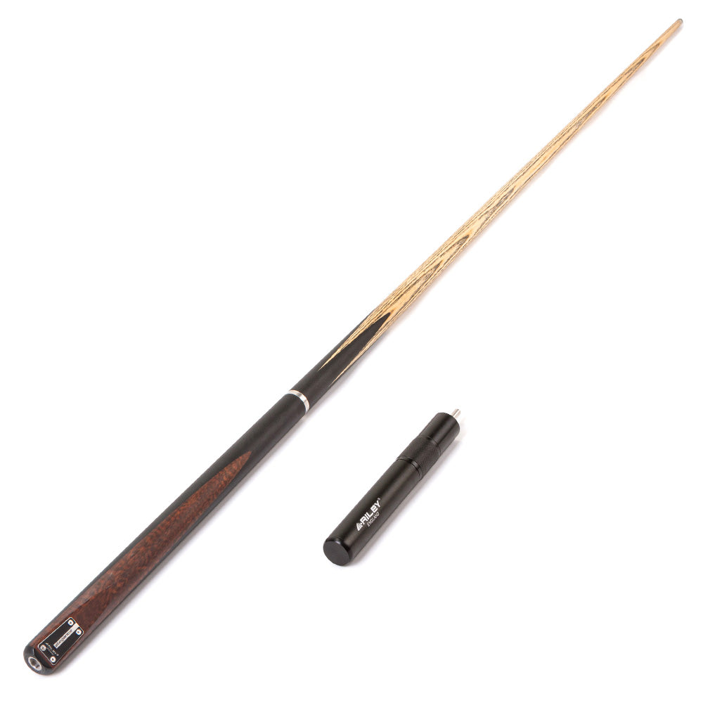 Riley Elegance - 3 Piece Snooker Cue and Hard Case 3/4 Cut- Ebony Butt- 9.5mm Laminated Tip - 145cm - Black/ Natural Snake Wood Front Splice