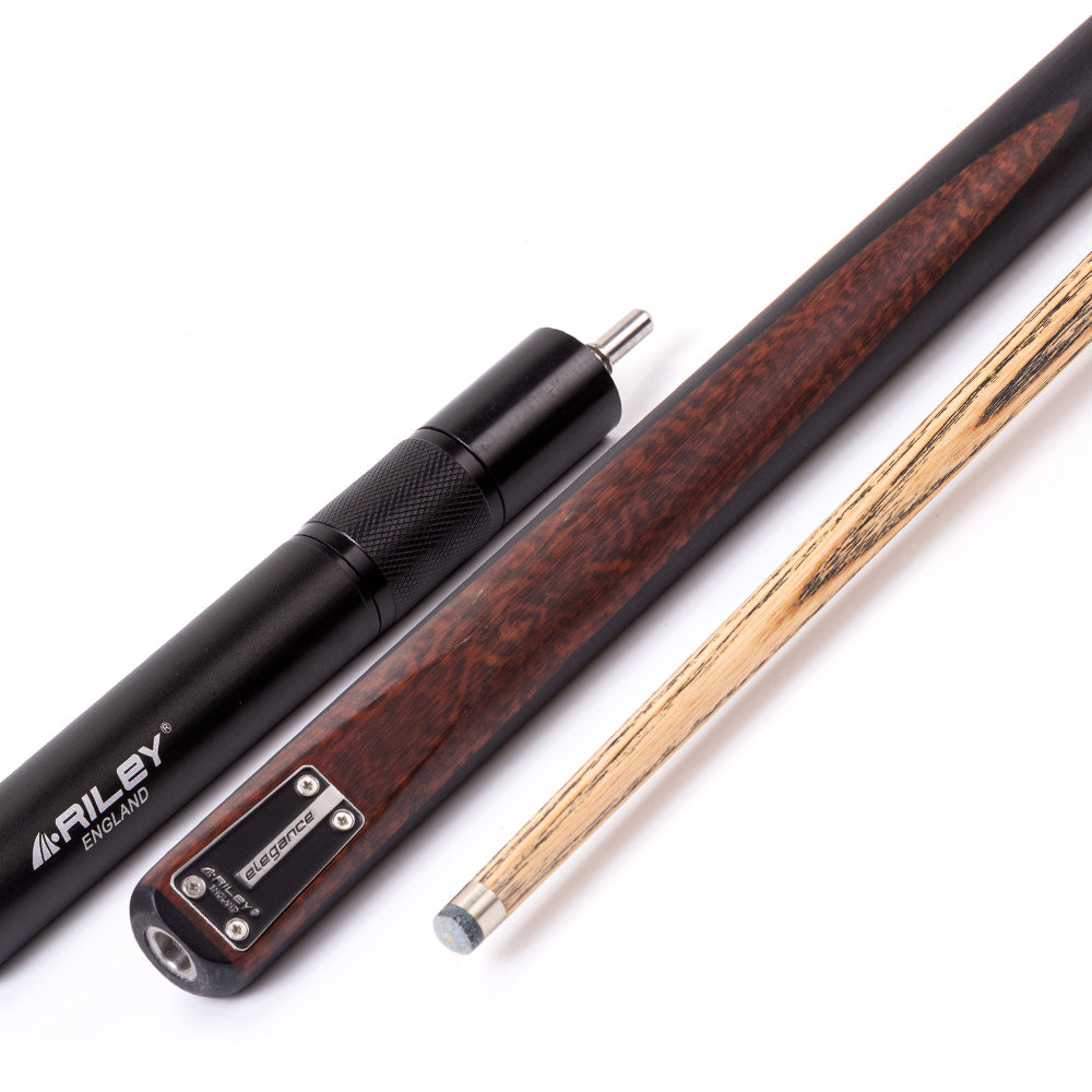 Riley Elegance - 3 Piece Snooker Cue and Hard Case 3/4 Cut- Ebony Butt- 9.5mm Laminated Tip - 145cm - Black/ Natural Snake Wood Front Splice