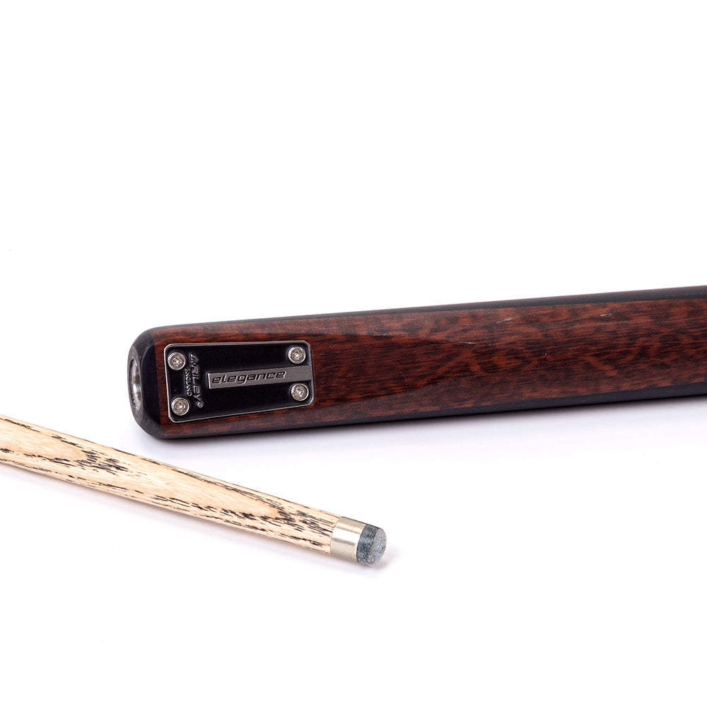Riley Elegance - 3 Piece Snooker Cue and Hard Case 3/4 Cut- Ebony Butt- 9.5mm Laminated Tip - 145cm - Black/ Natural Snake Wood Front Splice