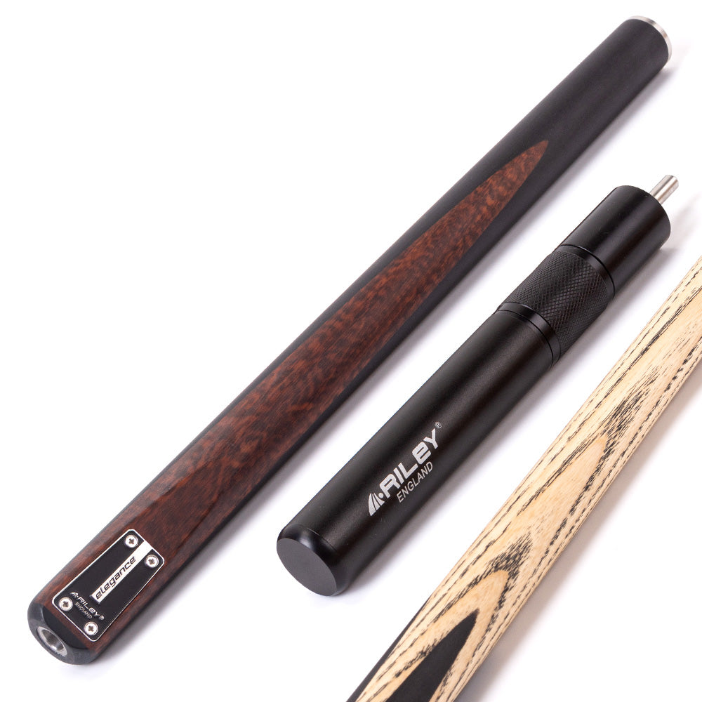 Riley Elegance - 3 Piece Snooker Cue and Hard Case 3/4 Cut- Ebony Butt- 9.5mm Laminated Tip - 145cm - Black/ Natural Snake Wood Front Splice
