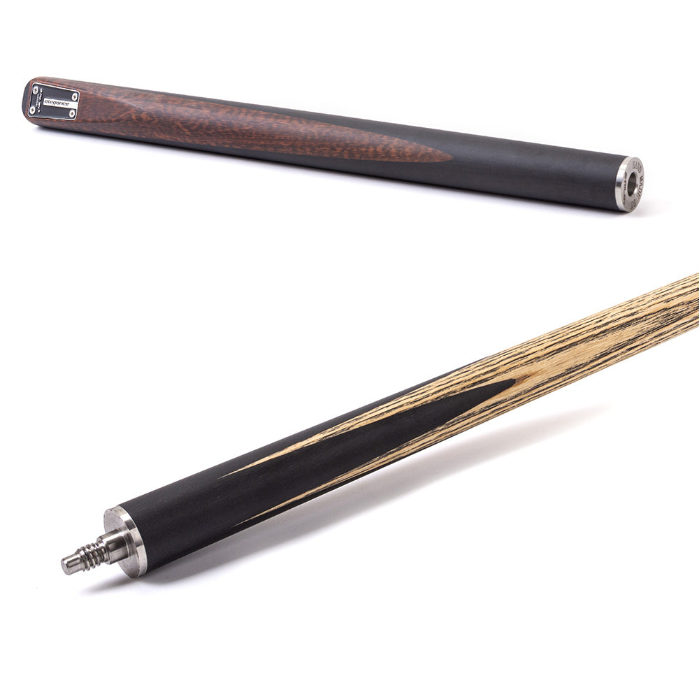 Riley Elegance - 3 Piece Snooker Cue and Hard Case 3/4 Cut- Ebony Butt- 9.5mm Laminated Tip - 145cm - Black/ Natural Snake Wood Front Splice