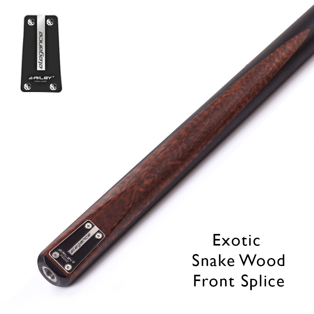 Riley Elegance - 3 Piece Snooker Cue and Hard Case 3/4 Cut- Ebony Butt- 9.5mm Laminated Tip - 145cm - Black/ Natural Snake Wood Front Splice
