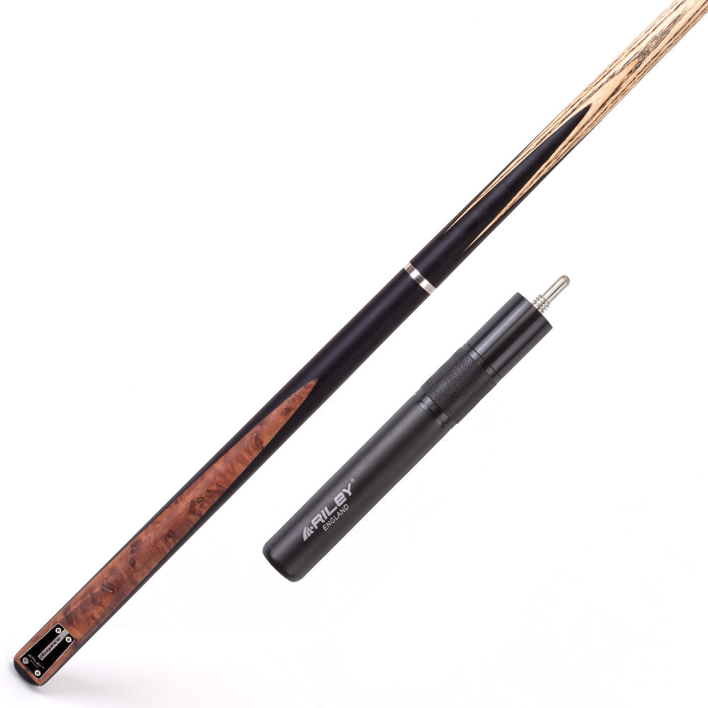 Riley Elegance - 3 Piece Snooker Cue and Hard Case 3/4 Cut- Ebony Butt- 9.5mm Laminated Tip - 145cm - Black/ Natural Golden Madrone Burl Front Splice