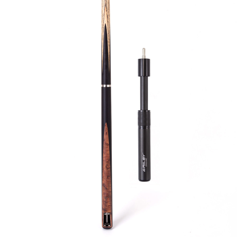 Riley Elegance - 3 Piece Snooker Cue and Hard Case 3/4 Cut- Ebony Butt- 9.5mm Laminated Tip - 145cm - Black/ Natural Golden Madrone Burl Front Splice