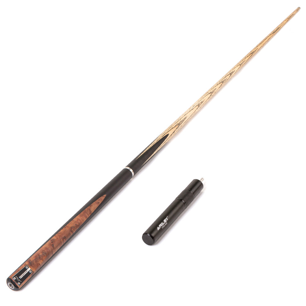 Riley Elegance - 3 Piece Snooker Cue and Hard Case 3/4 Cut- Ebony Butt- 9.5mm Laminated Tip - 145cm - Black/ Natural Golden Madrone Burl Front Splice
