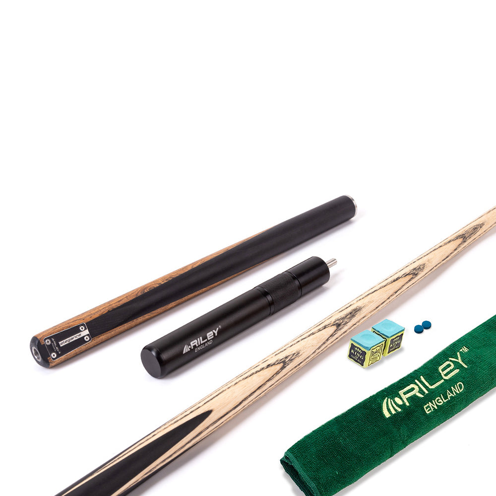 Riley Elegance - 3 Piece Snooker Cue and Hard Case 3/4 Cut- Ebony Butt- 9.5mm Laminated Tip - 145cm - Black/ Natural Golden Sandal Wood Side Splicing