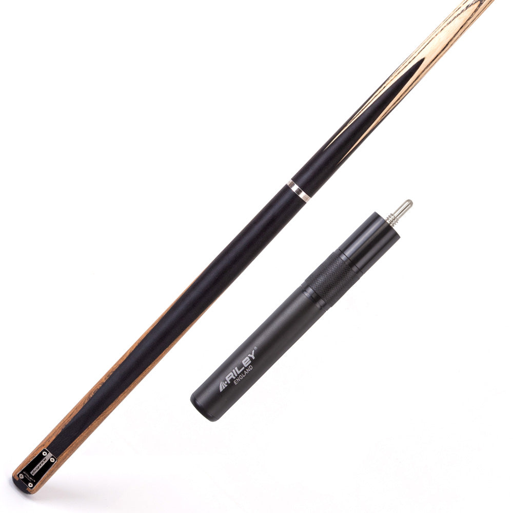 Riley Elegance - 3 Piece Snooker Cue and Hard Case 3/4 Cut- Ebony Butt- 9.5mm Laminated Tip - 145cm - Black/ Natural Golden Sandal Wood Side Splicing