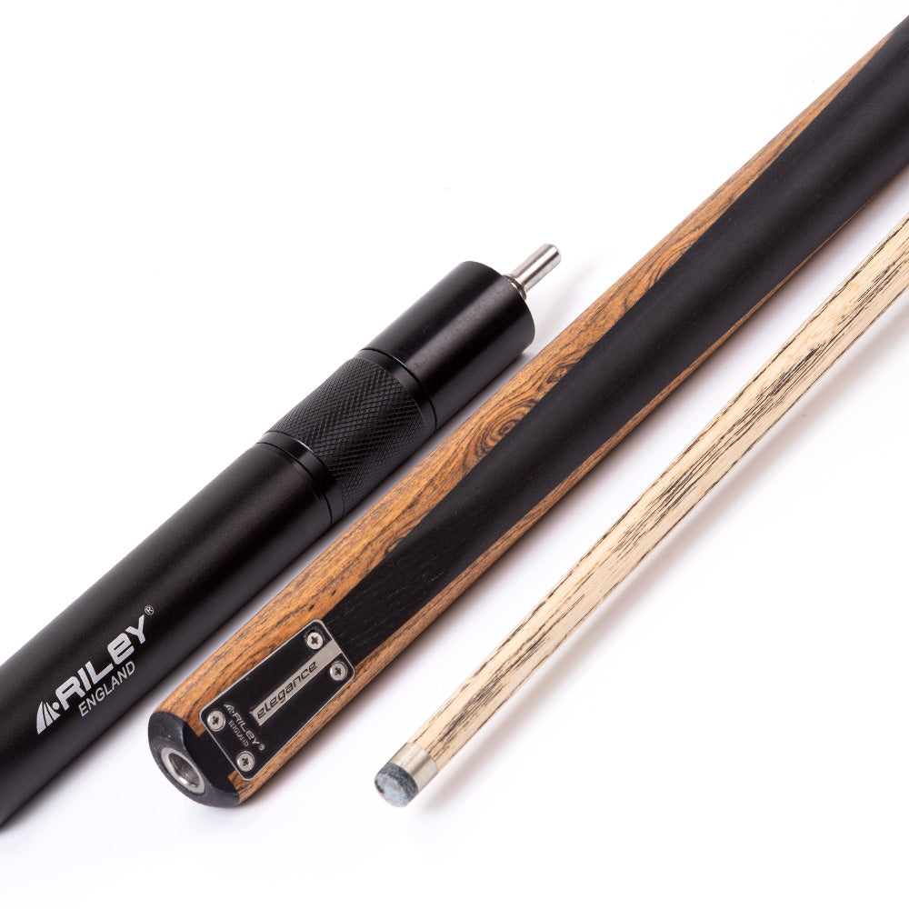 Riley Elegance - 3 Piece Snooker Cue and Hard Case 3/4 Cut- Ebony Butt- 9.5mm Laminated Tip - 145cm - Black/ Natural Golden Sandal Wood Side Splicing
