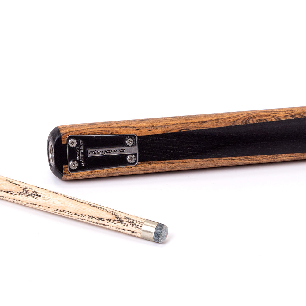 Riley Elegance - 3 Piece Snooker Cue and Hard Case 3/4 Cut- Ebony Butt- 9.5mm Laminated Tip - 145cm - Black/ Natural Golden Sandal Wood Side Splicing