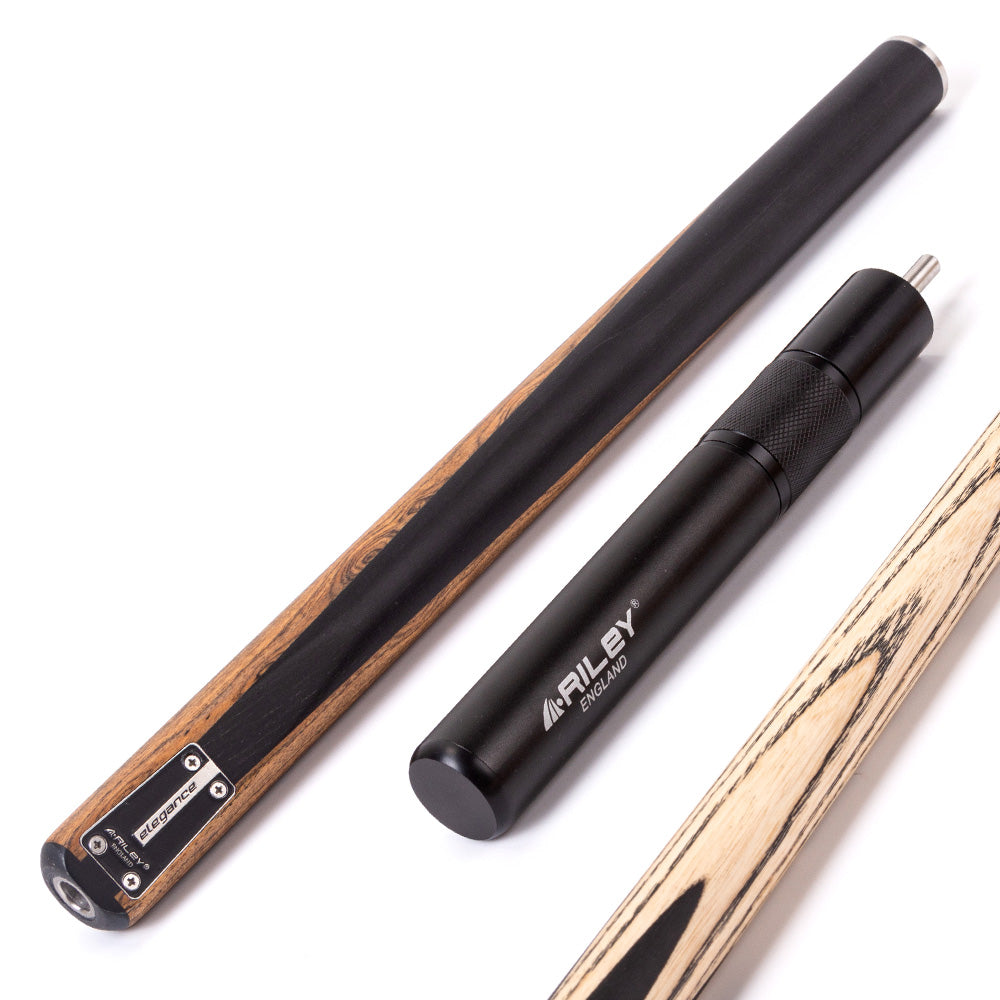 Riley Elegance - 3 Piece Snooker Cue and Hard Case 3/4 Cut- Ebony Butt- 9.5mm Laminated Tip - 145cm - Black/ Natural Golden Sandal Wood Side Splicing