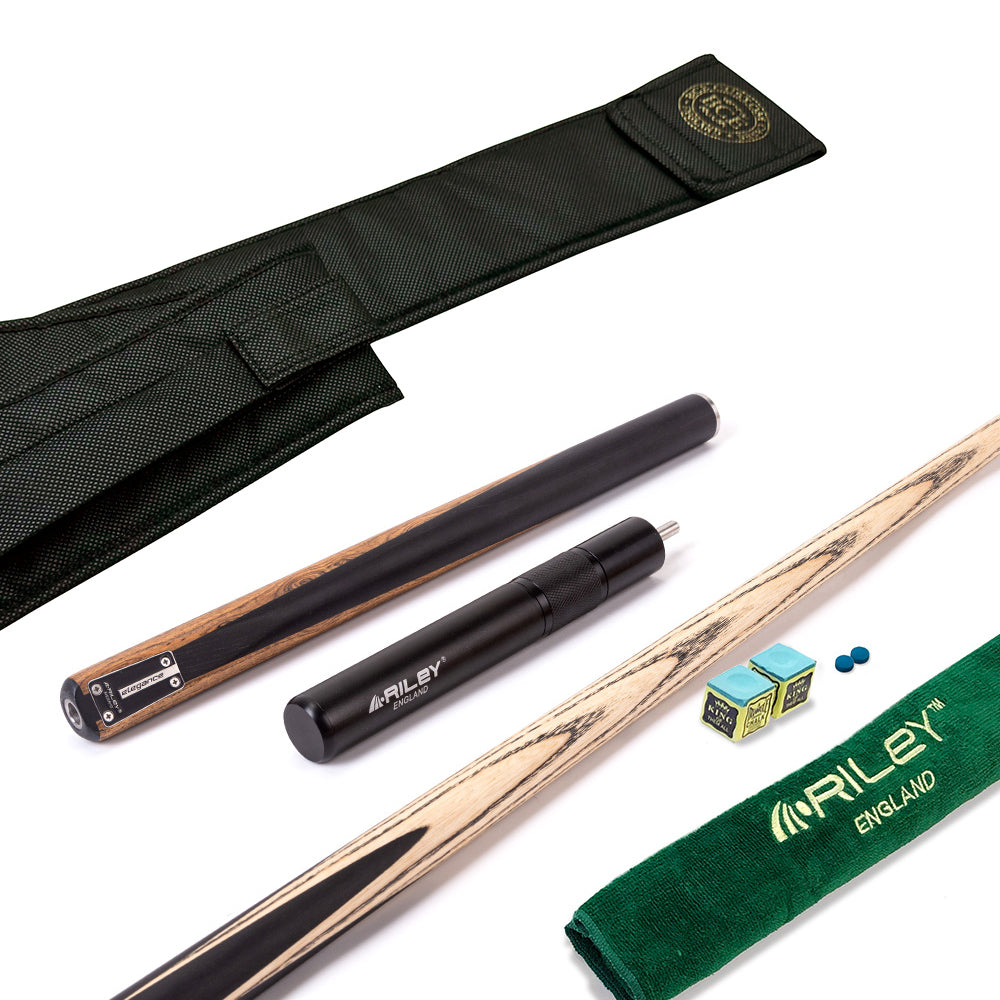 Riley Elegance - 3 Piece Snooker Cue and Hard Case 3/4 Cut- Ebony Butt- 9.5mm Laminated Tip - 145cm - Black/ Natural Golden Sandal Wood Side Splicing