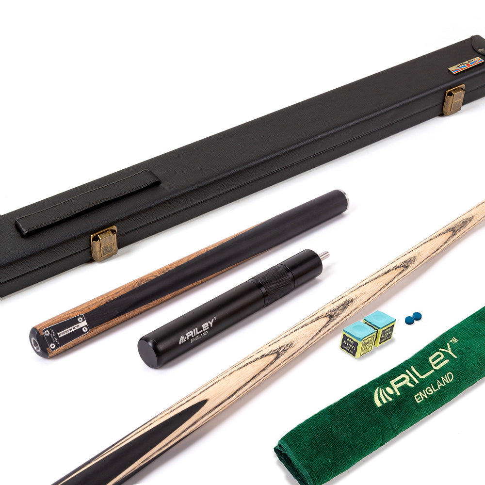 Riley Elegance - 3 Piece Snooker Cue and Hard Case 3/4 Cut- Ebony Butt- 9.5mm Laminated Tip - 145cm - Black/ Natural Golden Sandal Wood Side Splicing