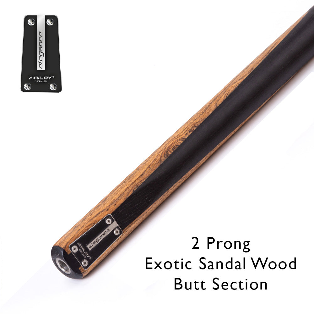 Riley Elegance - 3 Piece Snooker Cue and Hard Case 3/4 Cut- Ebony Butt- 9.5mm Laminated Tip - 145cm - Black/ Natural Golden Sandal Wood Side Splicing