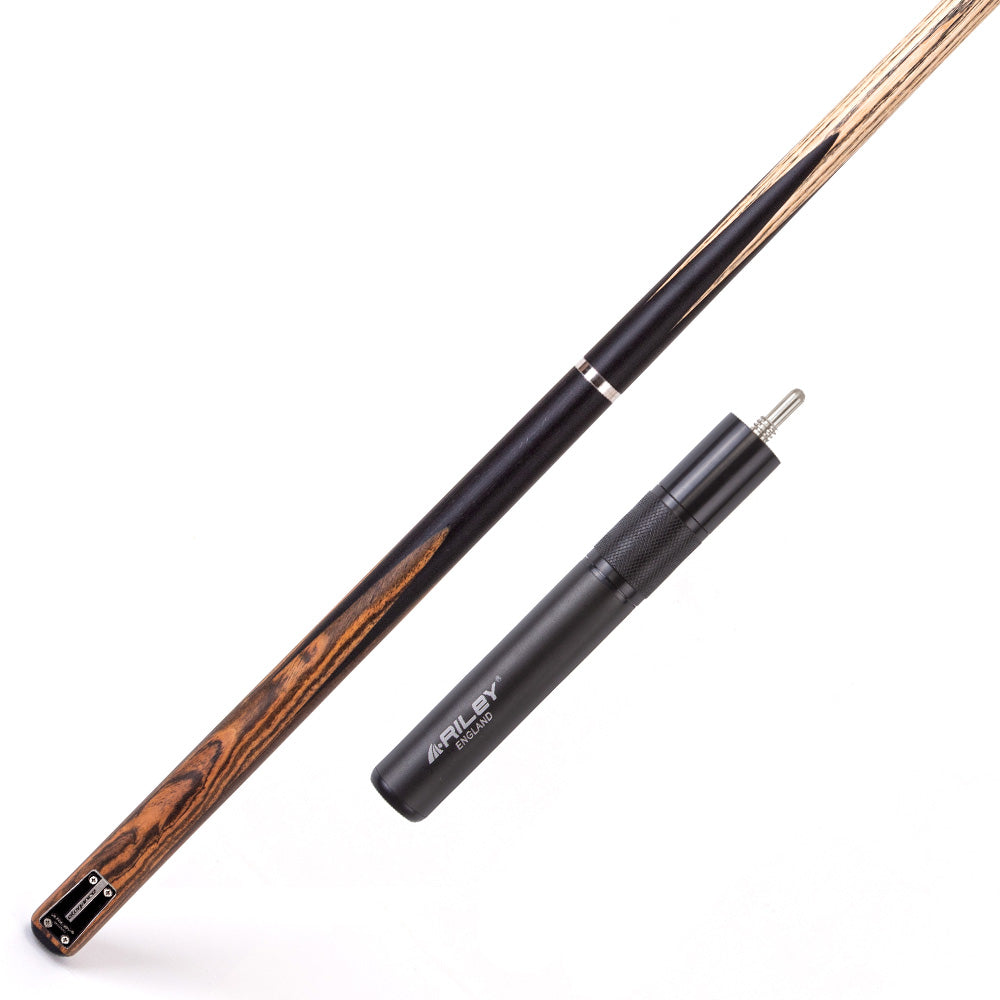 Riley Elegance - 3 Piece Snooker Cue - 3/4 Cut Cue - Layered Ebonised Black Wood Butt - 9.5mm Laminated Tip - 145cm - Black/ Natural Golden Sandal 360˚ Splicing