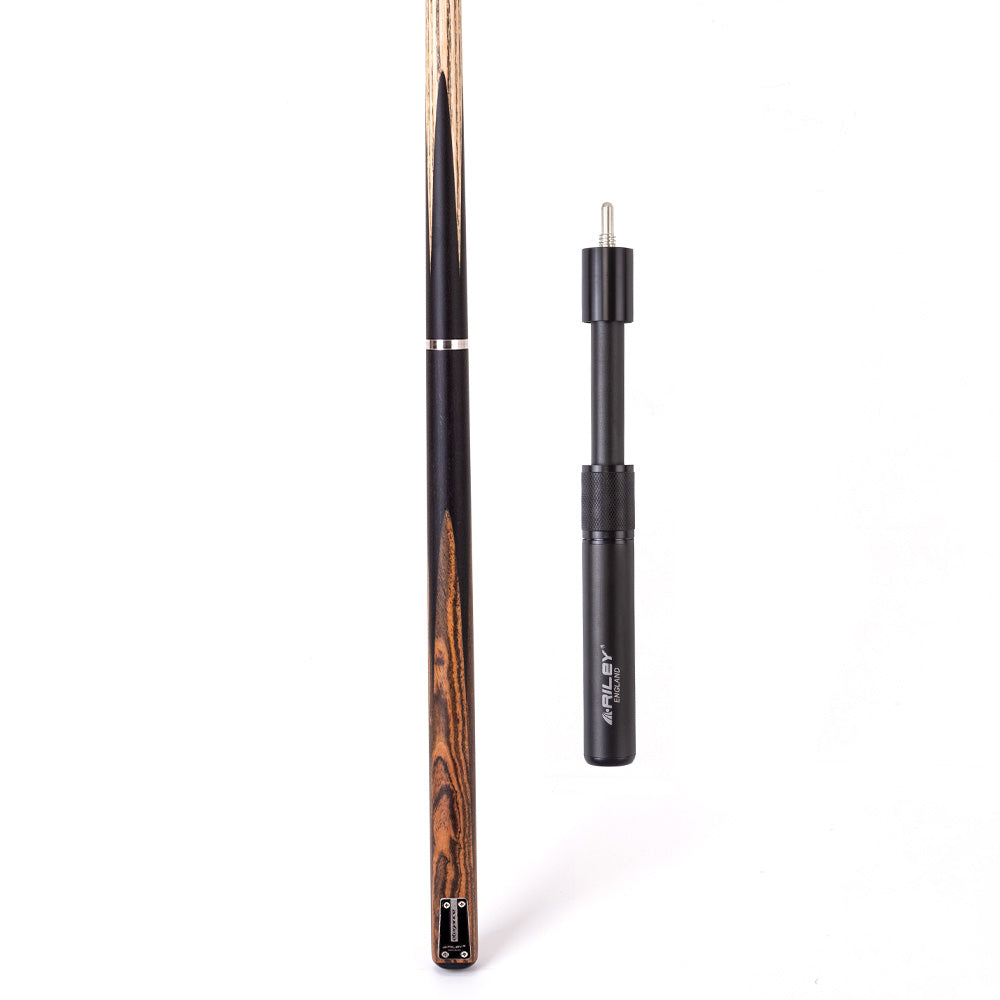 Riley Elegance - 3 Piece Snooker Cue - 3/4 Cut Cue - Layered Ebonised Black Wood Butt - 9.5mm Laminated Tip - 145cm - Black/ Natural Golden Sandal 360˚ Splicing