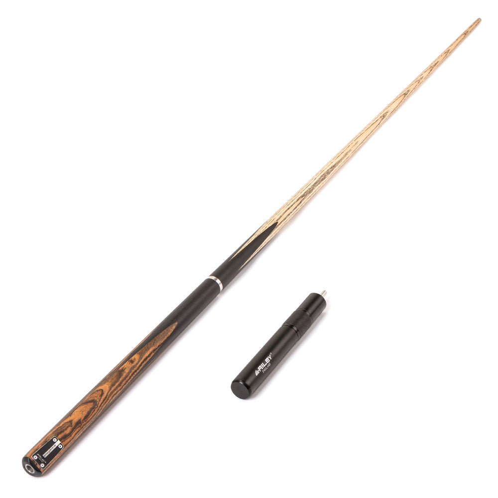 Riley Elegance - 3 Piece Snooker Cue - 3/4 Cut Cue - Layered Ebonised Black Wood Butt - 9.5mm Laminated Tip - 145cm - Black/ Natural Golden Sandal 360˚ Splicing