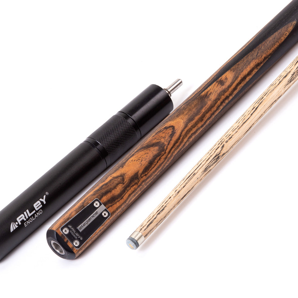 Riley Elegance - 3 Piece Snooker Cue - 3/4 Cut Cue - Layered Ebonised Black Wood Butt - 9.5mm Laminated Tip - 145cm - Black/ Natural Golden Sandal 360˚ Splicing