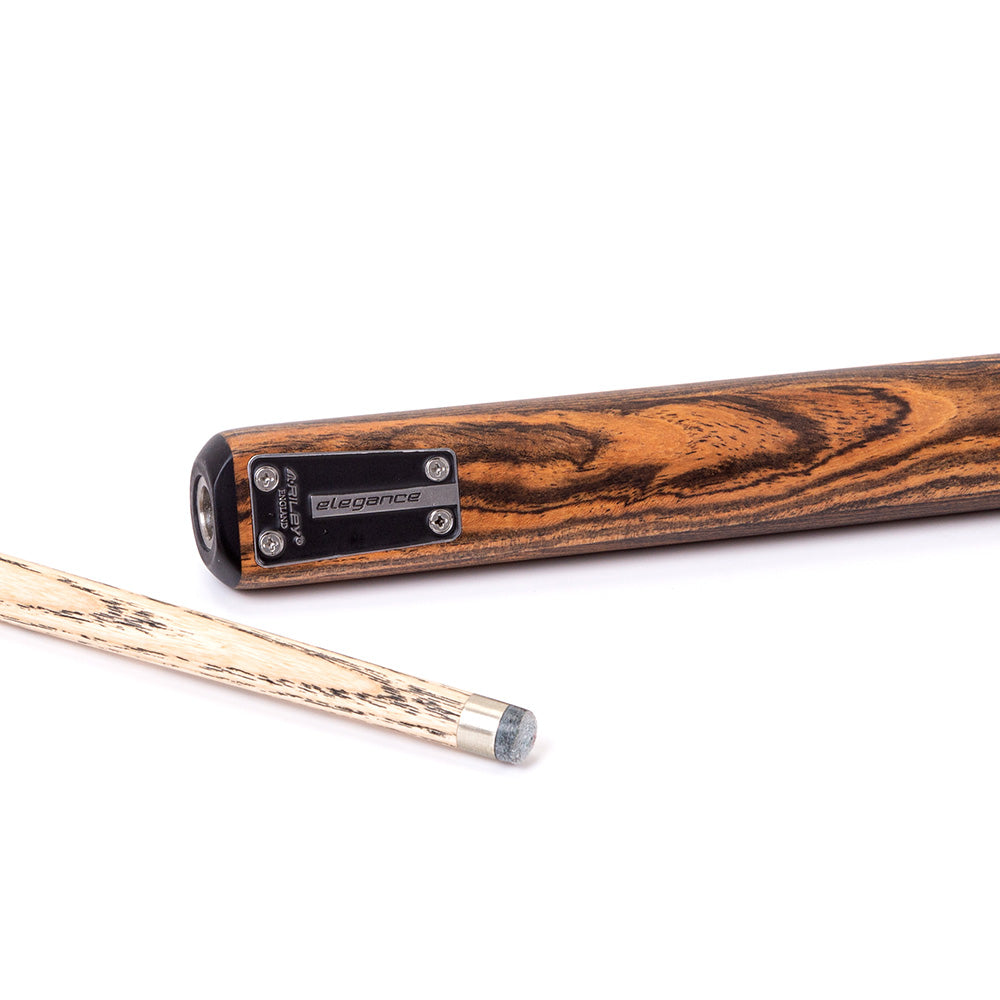 Riley Elegance - 3 Piece Snooker Cue - 3/4 Cut Cue - Layered Ebonised Black Wood Butt - 9.5mm Laminated Tip - 145cm - Black/ Natural Golden Sandal 360˚ Splicing