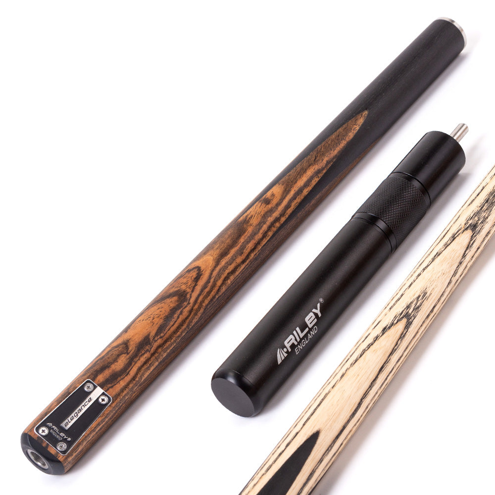 Riley Elegance - 3 Piece Snooker Cue - 3/4 Cut Cue - Layered Ebonised Black Wood Butt - 9.5mm Laminated Tip - 145cm - Black/ Natural Golden Sandal 360˚ Splicing