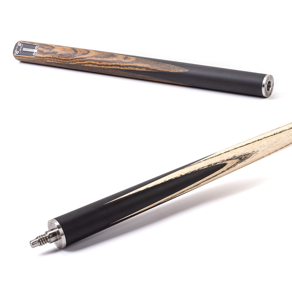 Riley Elegance - 3 Piece Snooker Cue - 3/4 Cut Cue - Layered Ebonised Black Wood Butt - 9.5mm Laminated Tip - 145cm - Black/ Natural Golden Sandal 360˚ Splicing