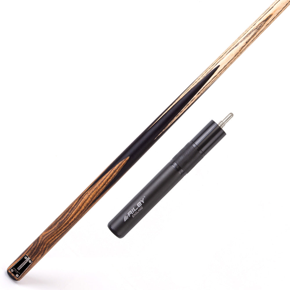 Riley Elegance - 1 Piece Snooker Cue and Hard Case - 1 Piece Cue - Ebony Butt- 9.5mm Laminated Tip - 145cm - Black/ Natural Golden Sandal 360˚ Splicing