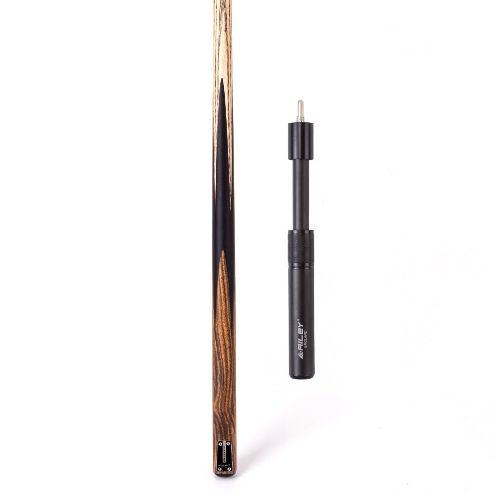 Riley Elegance - 1 Piece Snooker Cue and Hard Case - 1 Piece Cue - Ebony Butt- 9.5mm Laminated Tip - 145cm - Black/ Natural Golden Sandal 360˚ Splicing