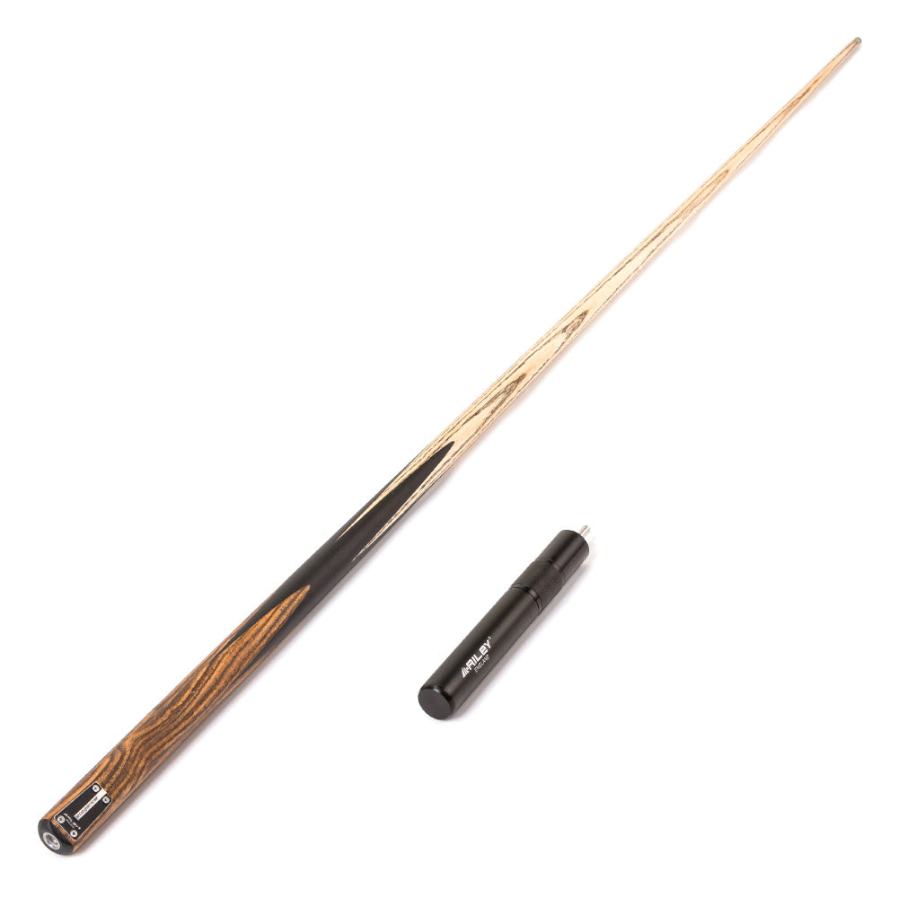 Riley Elegance - 1 Piece Snooker Cue and Hard Case - 1 Piece Cue - Ebony Butt- 9.5mm Laminated Tip - 145cm - Black/ Natural Golden Sandal 360˚ Splicing