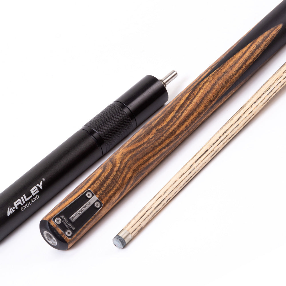 Riley Elegance - 1 Piece Snooker Cue and Hard Case - 1 Piece Cue - Ebony Butt- 9.5mm Laminated Tip - 145cm - Black/ Natural Golden Sandal 360˚ Splicing