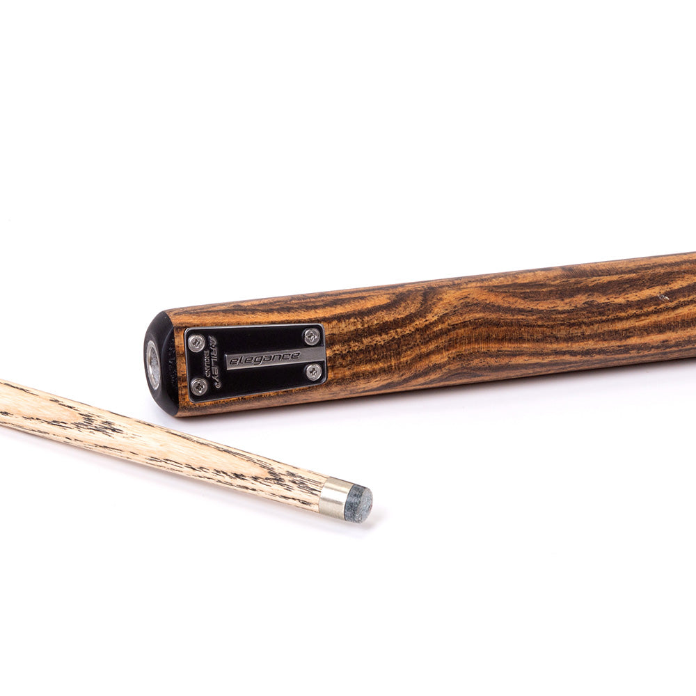 Riley Elegance - 1 Piece Snooker Cue and Hard Case - 1 Piece Cue - Ebony Butt- 9.5mm Laminated Tip - 145cm - Black/ Natural Golden Sandal 360˚ Splicing
