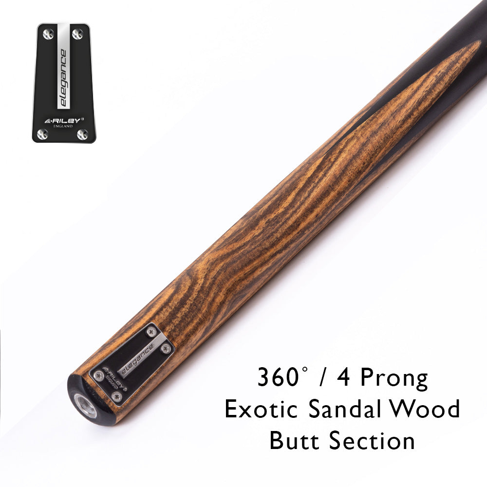 Riley Elegance - 1 Piece Snooker Cue and Hard Case - 1 Piece Cue - Ebony Butt- 9.5mm Laminated Tip - 145cm - Black/ Natural Golden Sandal 360˚ Splicing
