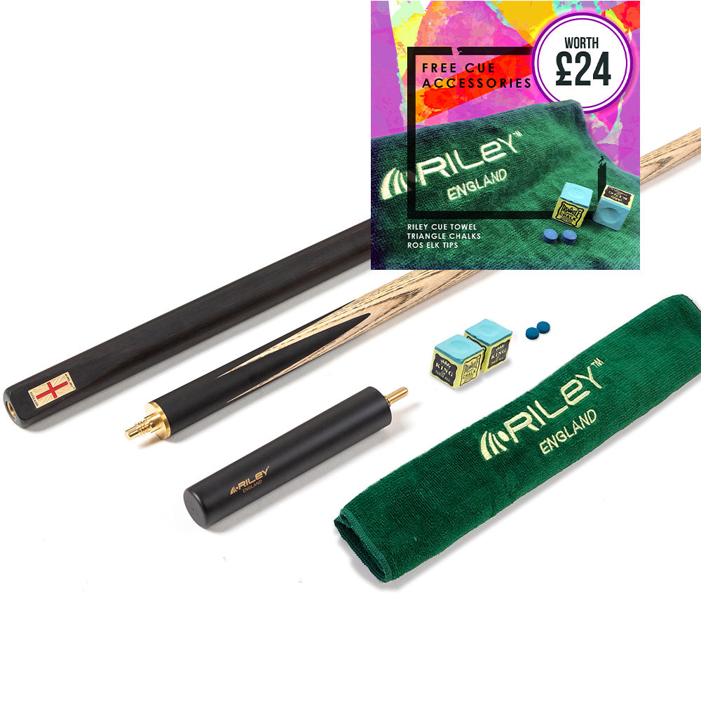 Riley England 3 Piece Snooker Cue 3/4 Cut- Layered Ebonised Black Wood Butt with 9.5mm Tip - 145cm - Black