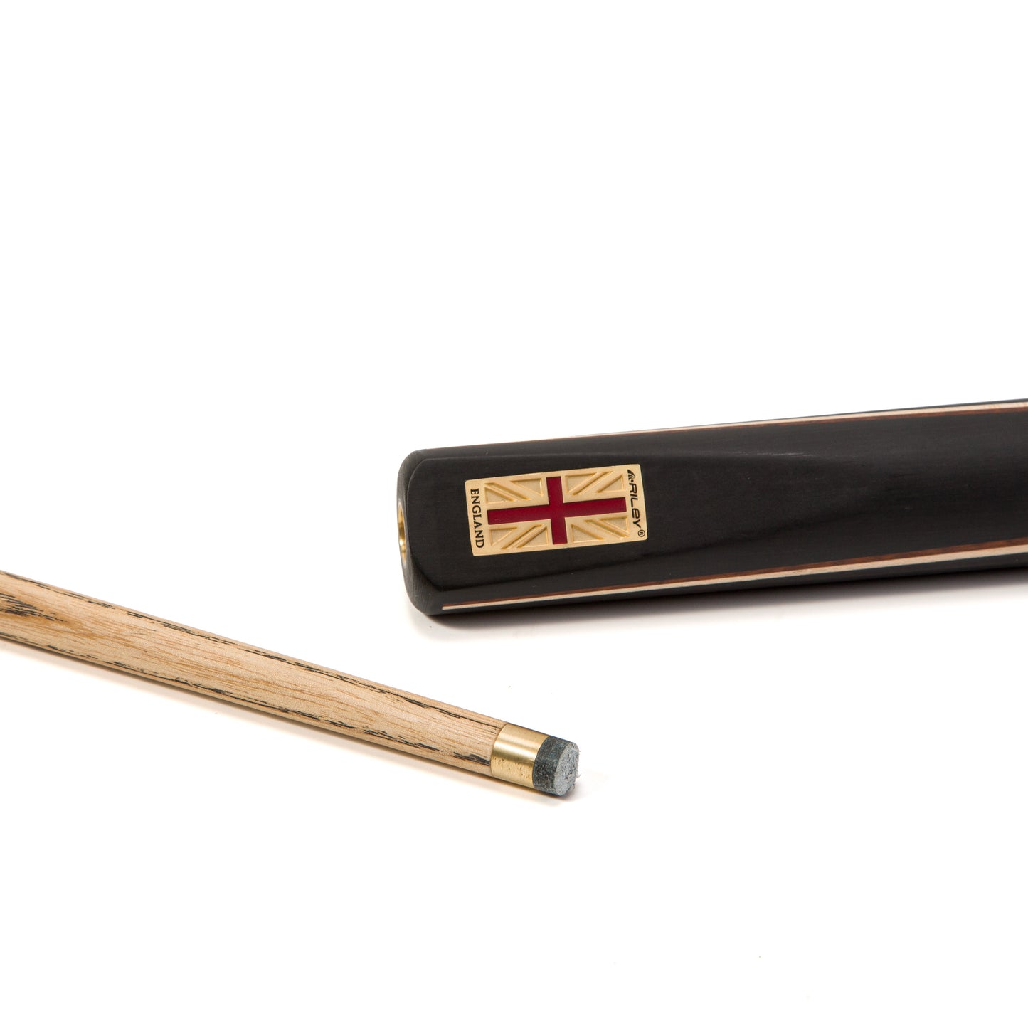 Riley England 3 Piece English Pool Cue 3/4 Cut - 9mm Tip - 145cm - Black/ Snake Wood/ Ash - with Deluxe Hard Case